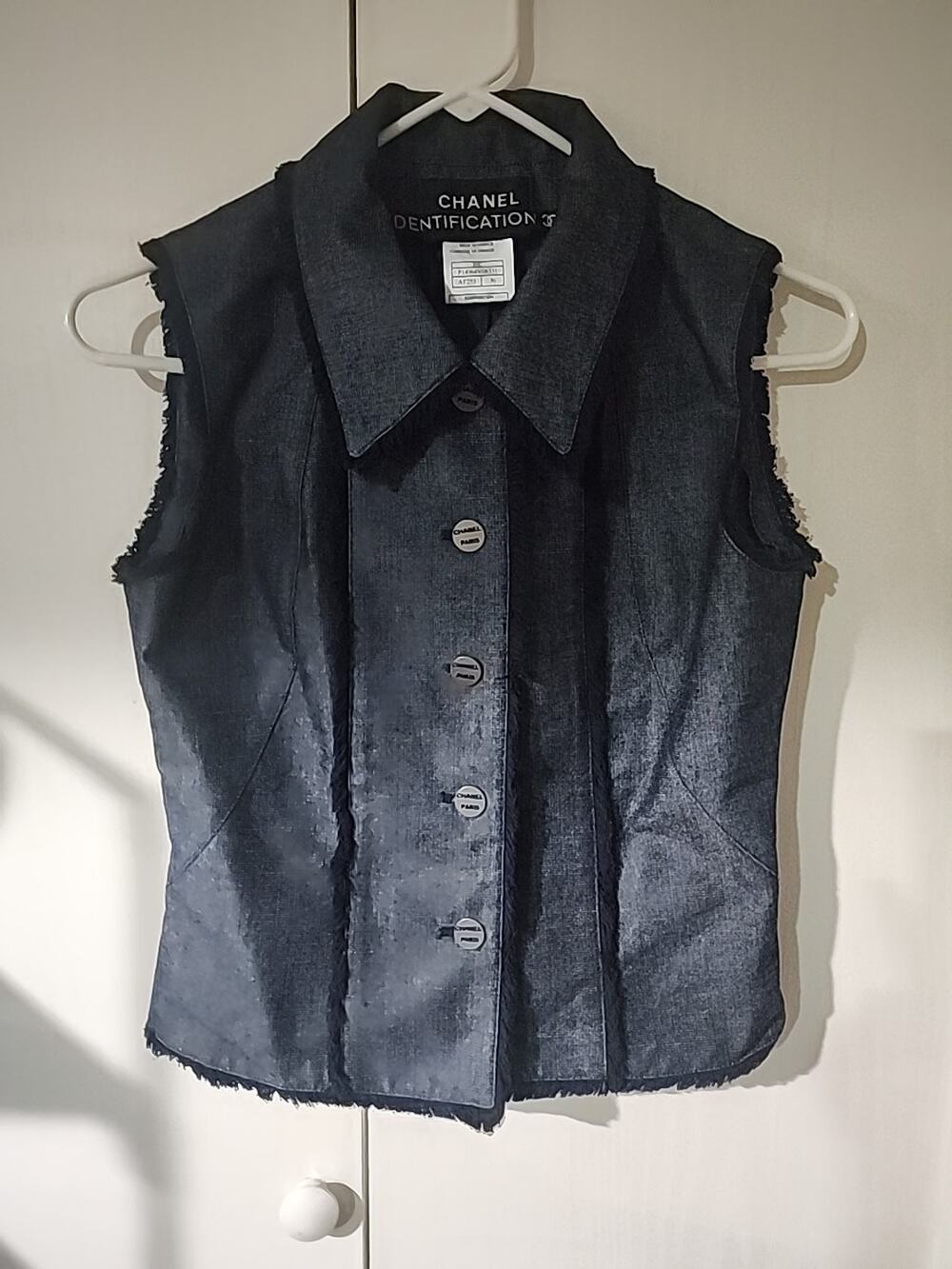 Vintage Chanel Women's Denim Vest In Excellent Pre-Owned. No callouts. Size 36